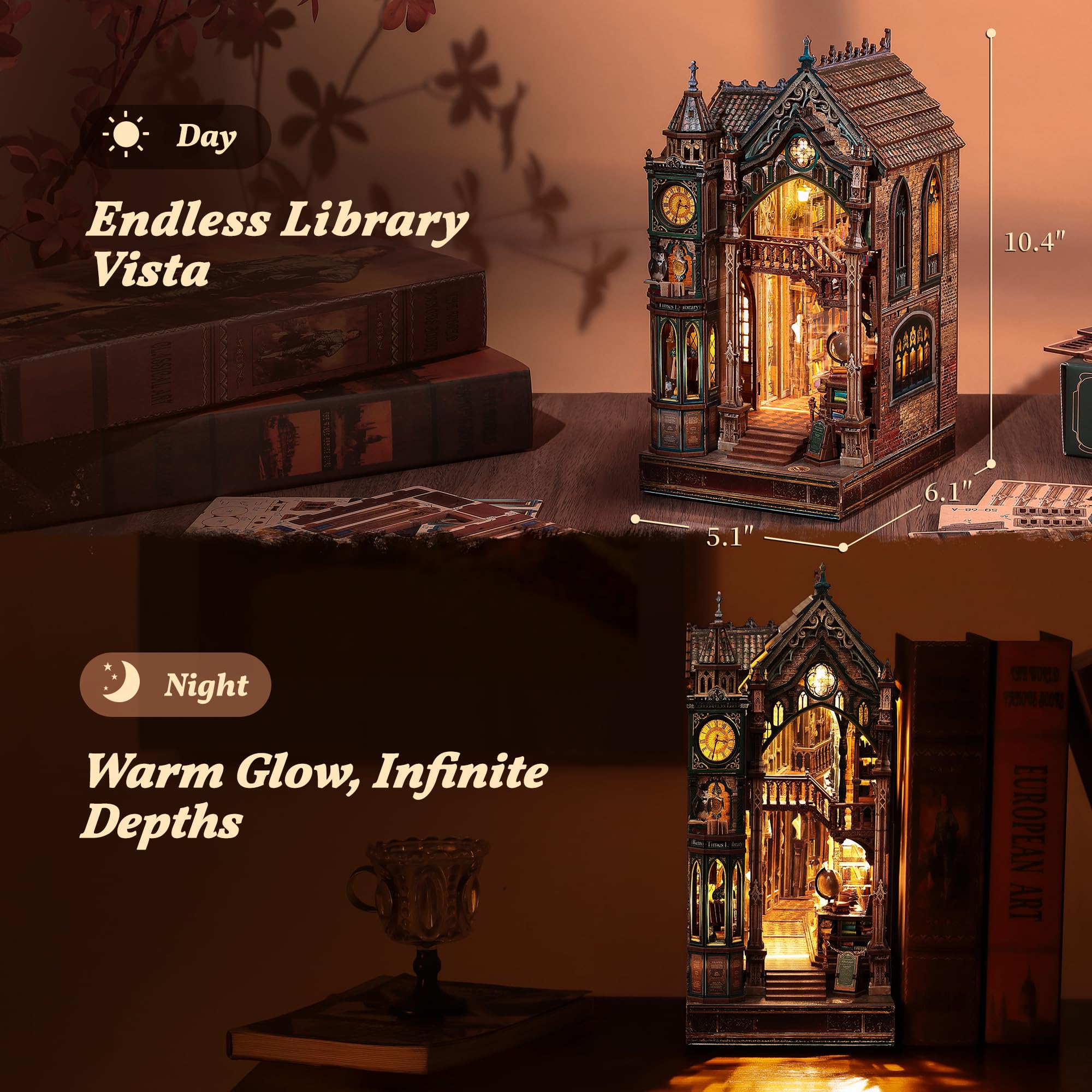 FUNPOLA Magic Library Book Nook Kit – LED 3D Wood Puzzle with